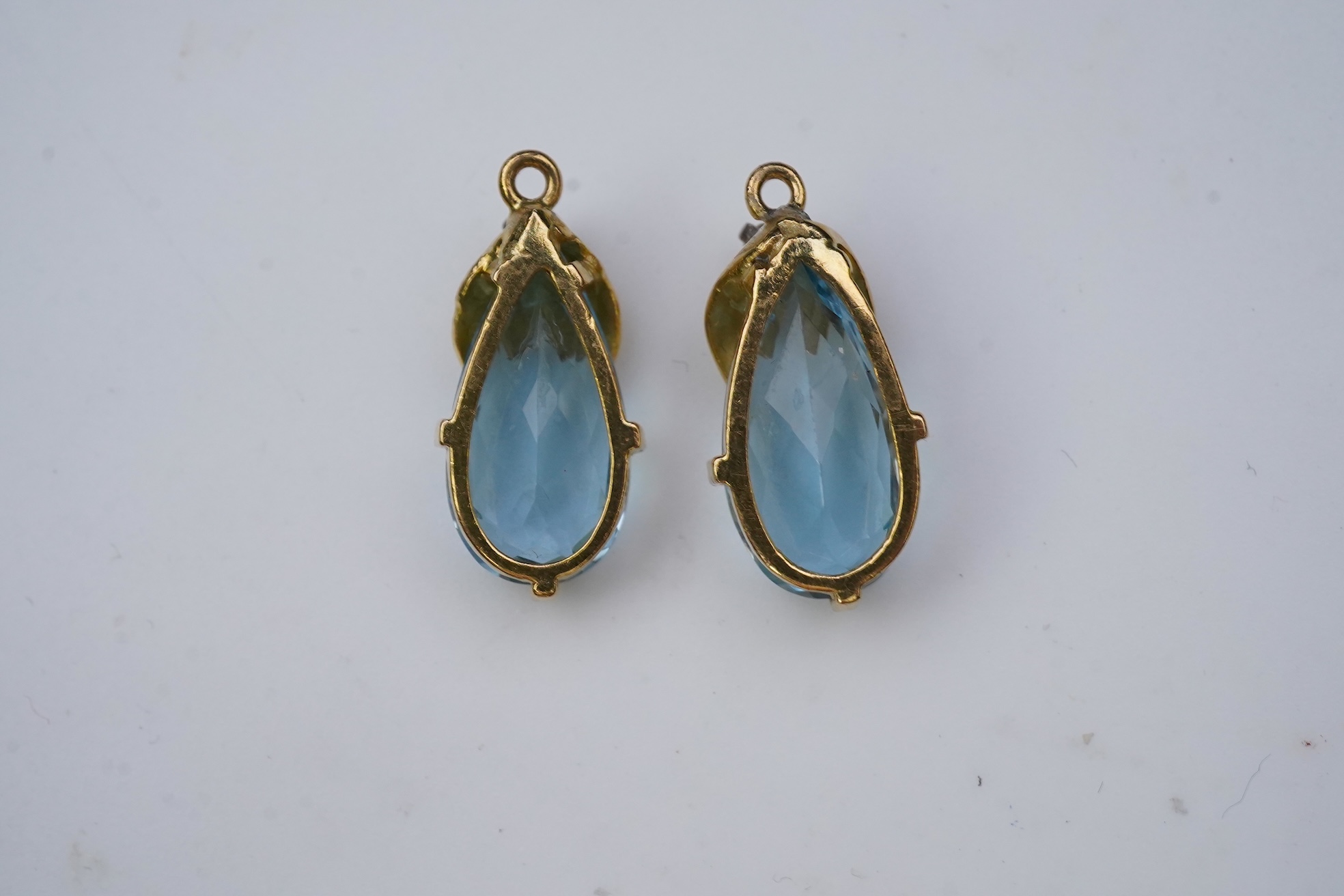 A pair of aquamarine, cultured pearl and diamond ear clips, third quarter 20th century